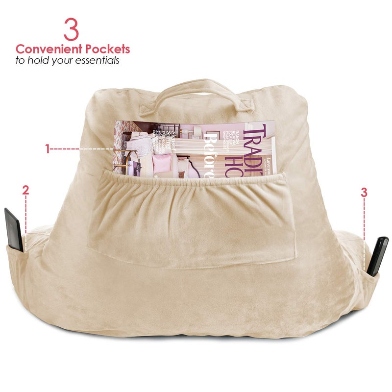 Clara Clark Reading Pillow, Back Rest Pillow for Sitting in Bed with Arms for Kids & Adults - Premium Shredded Memory Foam TV Sit Up Pillow - Medium, Cream - Image 5
